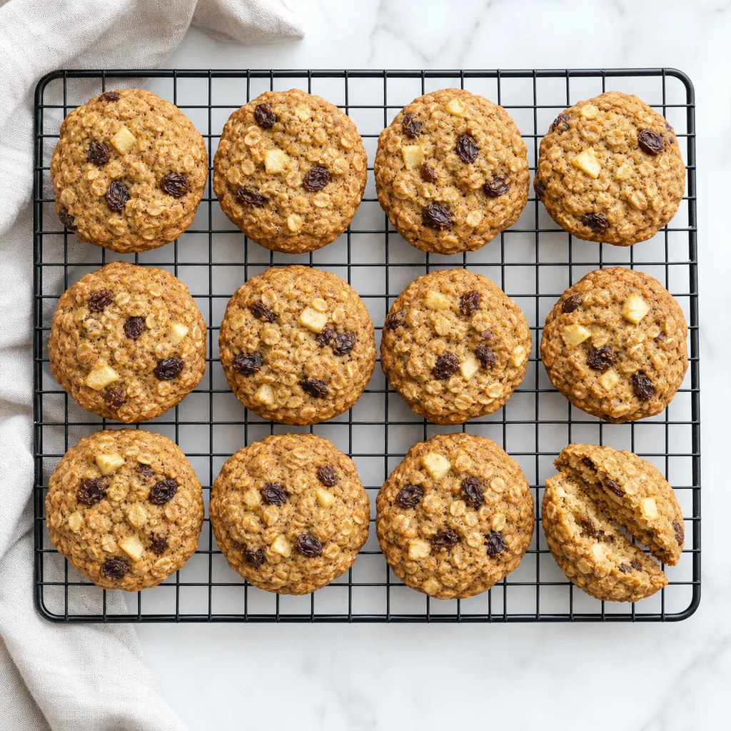 Twelve cooled soft apple oatmeal lunchbox cookies