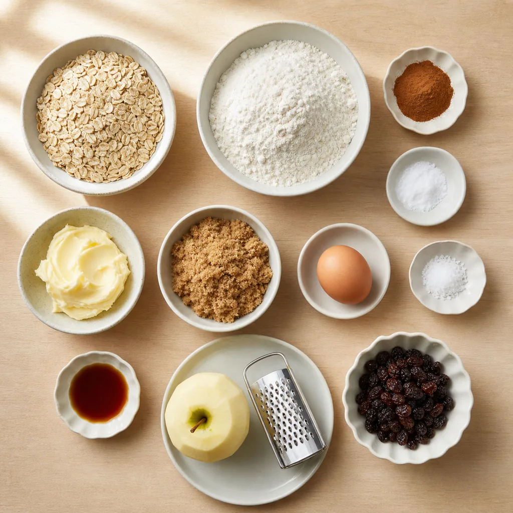 Measured nut-free ingredients for apple oatmeal cookies