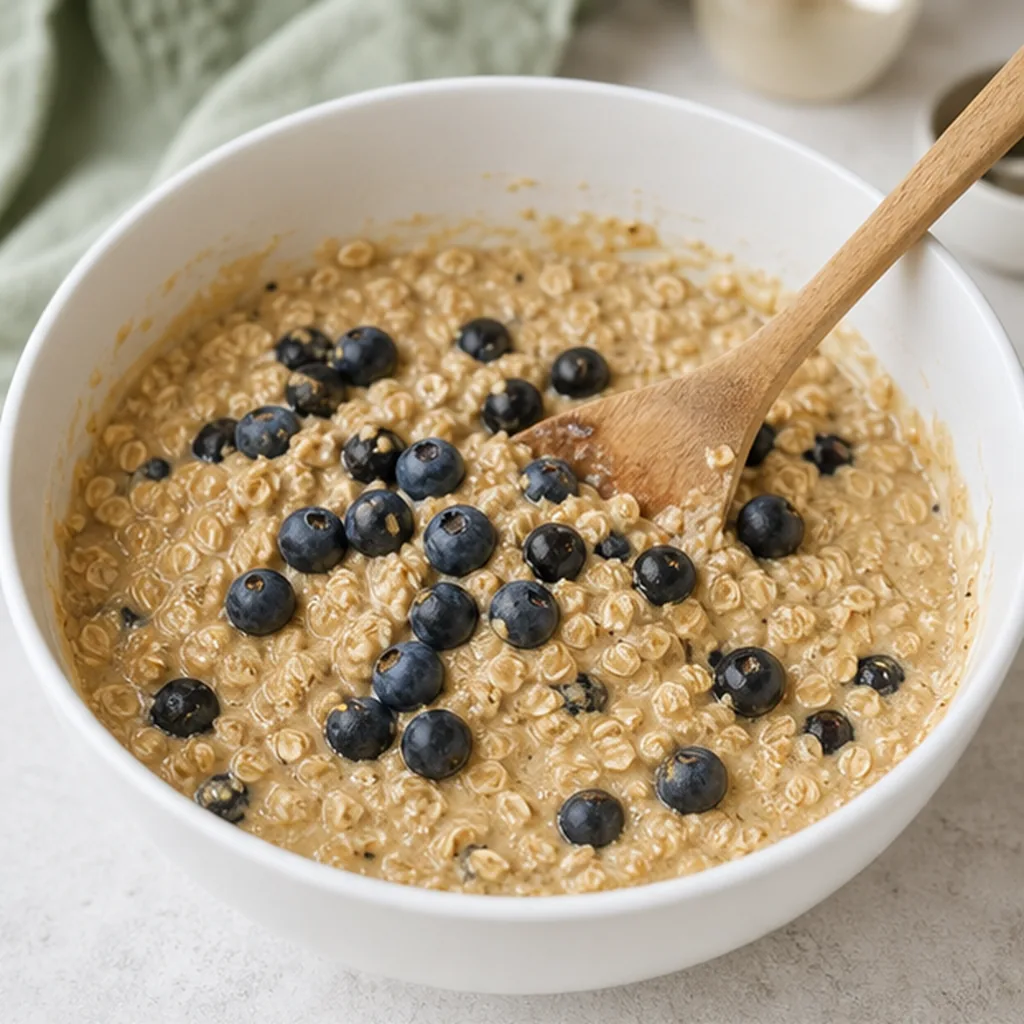 Blueberry oatmeal cup batter being mixed