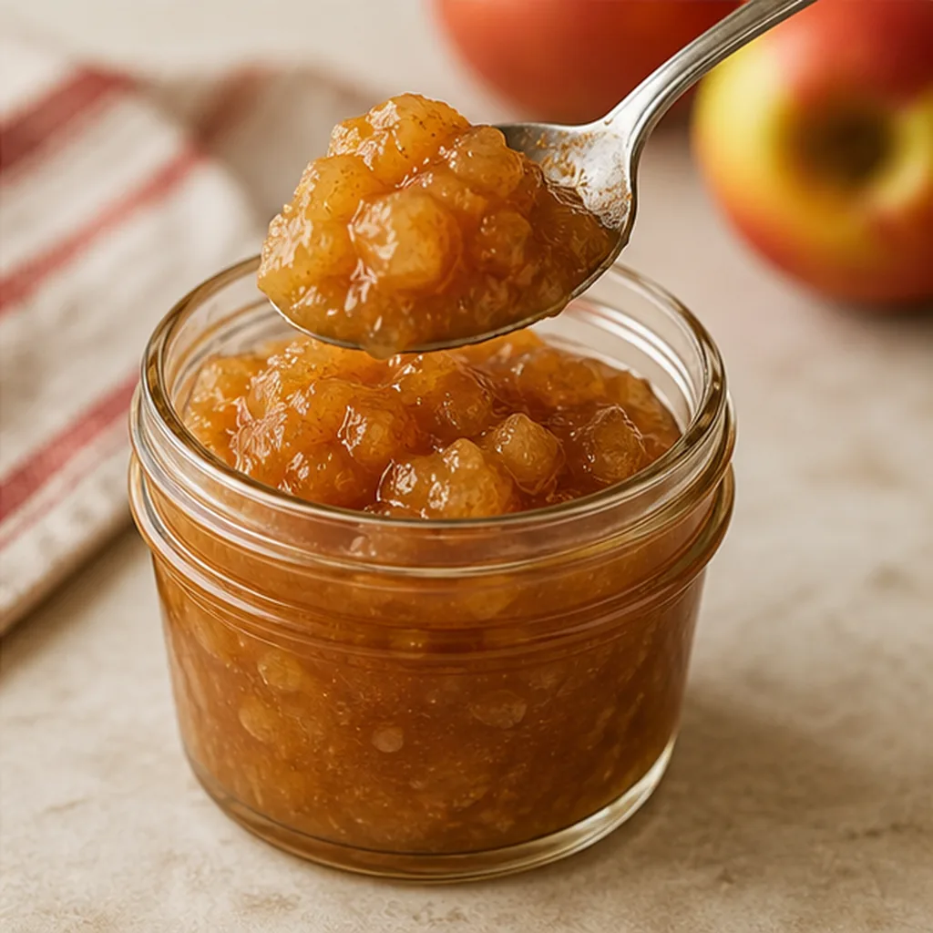 Finished chunky sugar-free apple pie jam