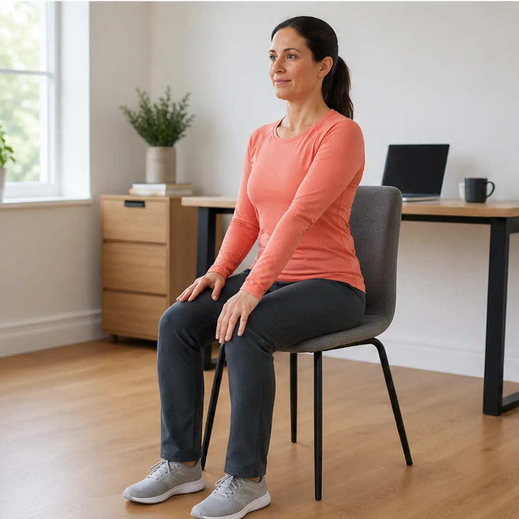 Single shoulder glide while seated at a desk