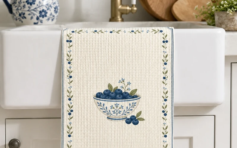 Blue cottage kitchen tea towel collection