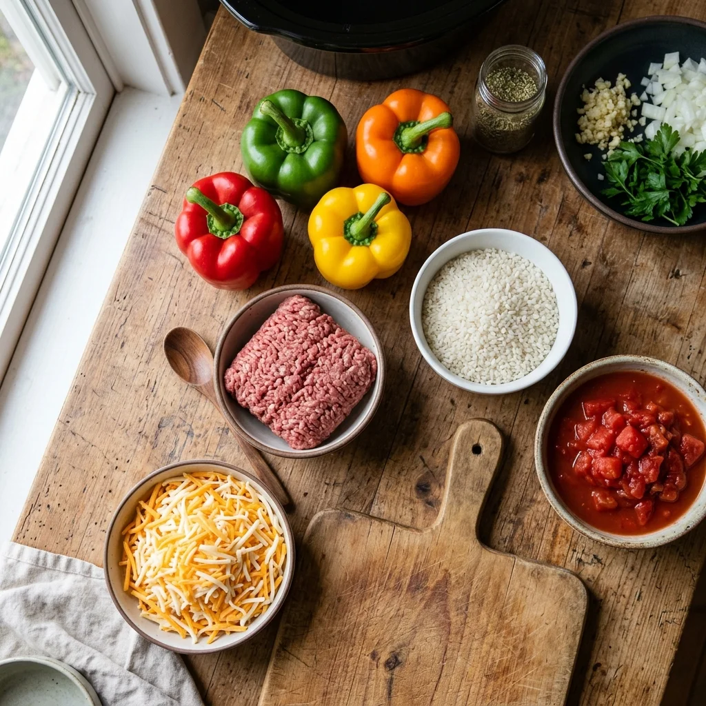 Ingredients for slow cooker stuffed peppers