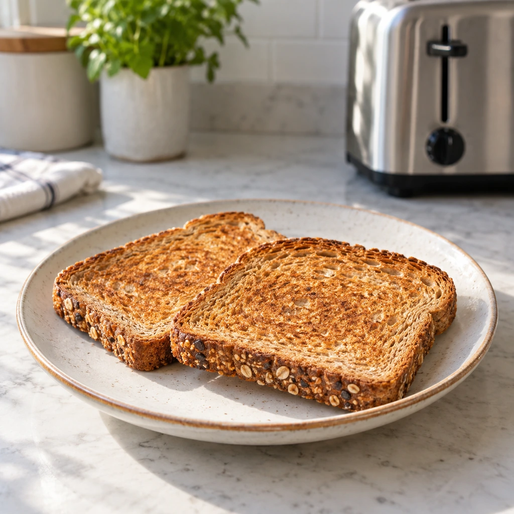 Whole grain bread toasted golden for avocado toast