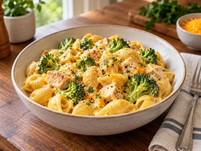 Creamy Broccoli Chicken Shells and Cheese