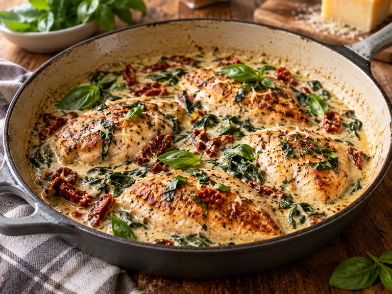 Creamy Tuscan chicken with sun-dried tomatoes and spinach