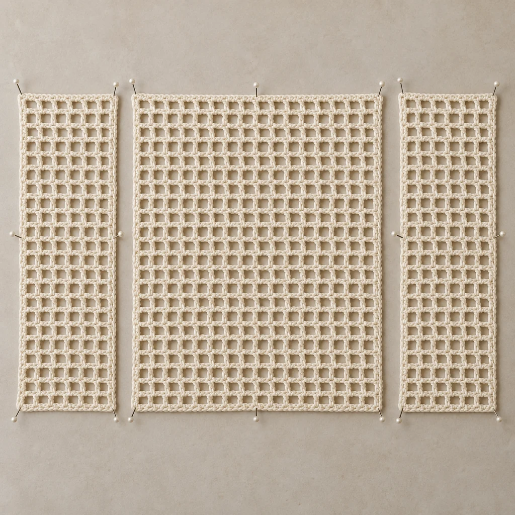 One wide cream mesh back panel and two identical narrow front panels