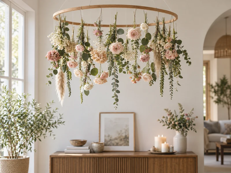 Elegant DIY hanging floral decor above a console table