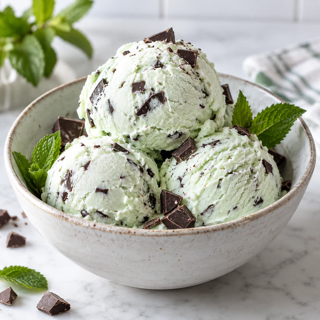 Homemade mint chocolate chip no-churn ice cream