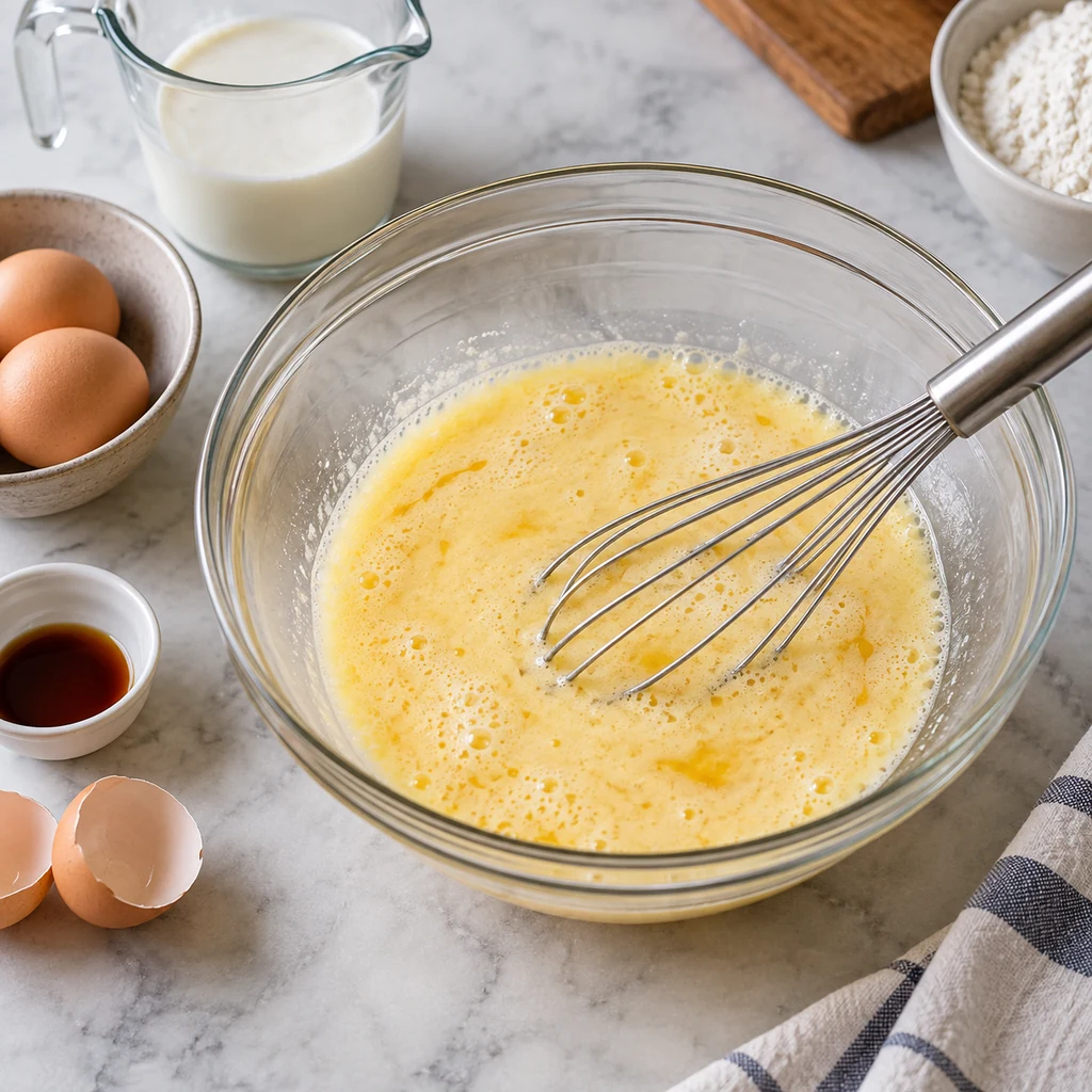 Eggs buttermilk oil and vanilla whisked together for chocolate cake batter