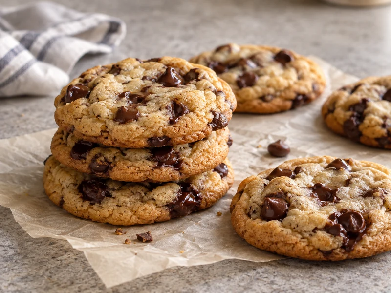 Soft chocolate chip cookies with lightly golden edges and melted semisweet chips