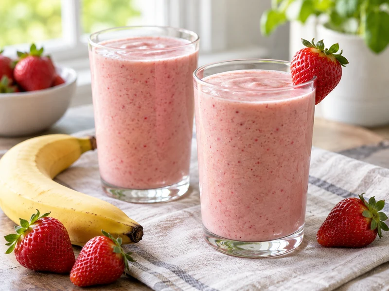 Three ingredient strawberry banana smoothie with no added sugar