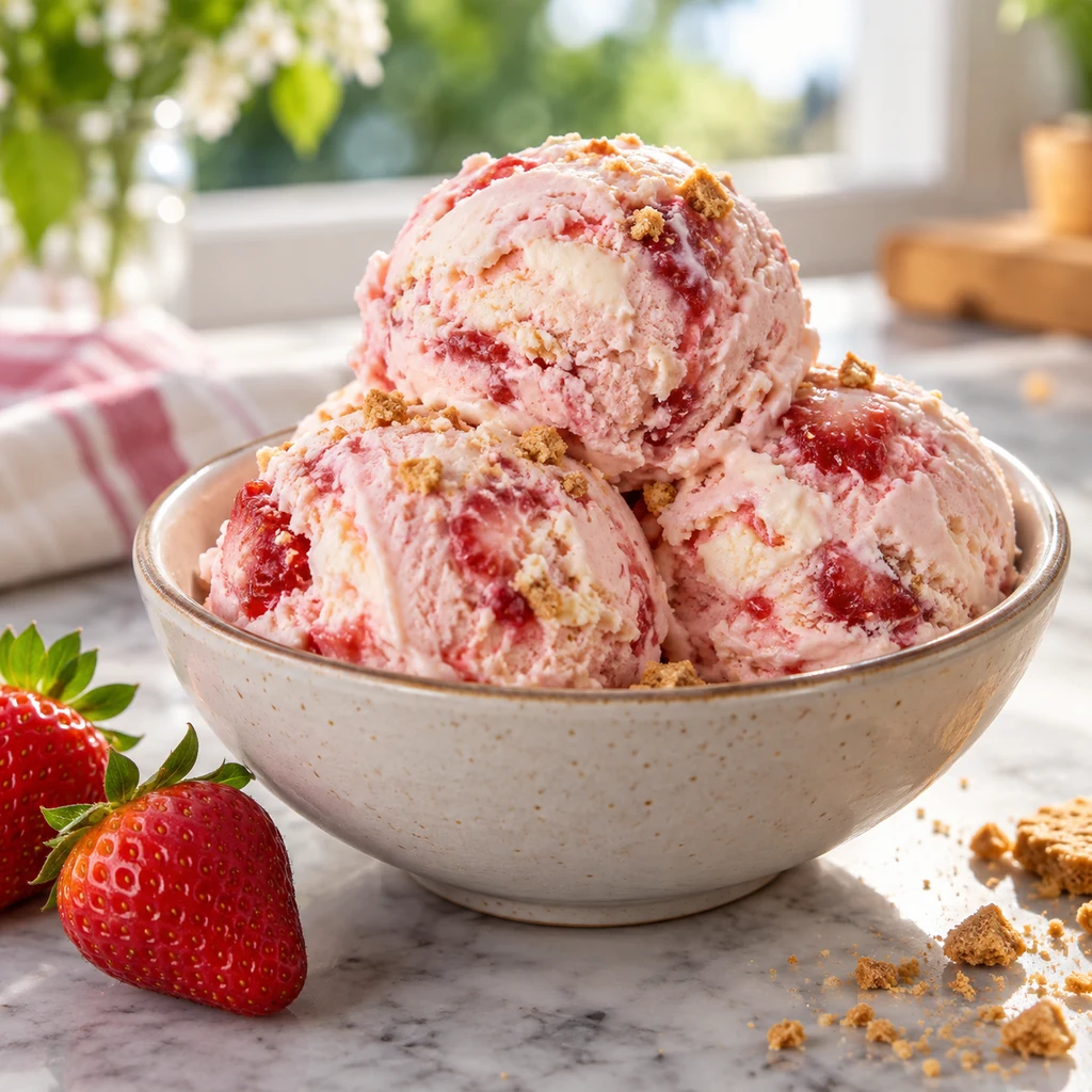 Homemade strawberry cheesecake no-churn ice cream