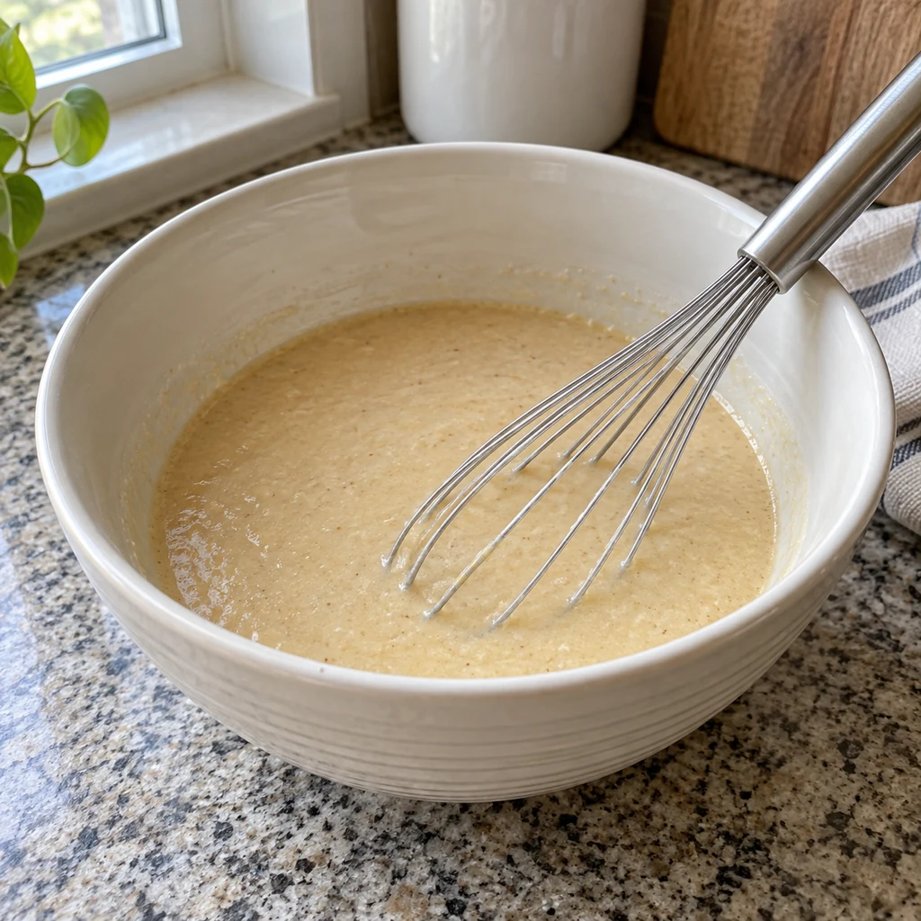 Applesauce, honey, milk, and vanilla whisked into a smooth pale mixture