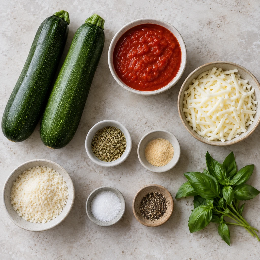 Zucchini, marinara, mozzarella, Parmesan, oregano, garlic powder, salt, pepper and basil for pizza bites