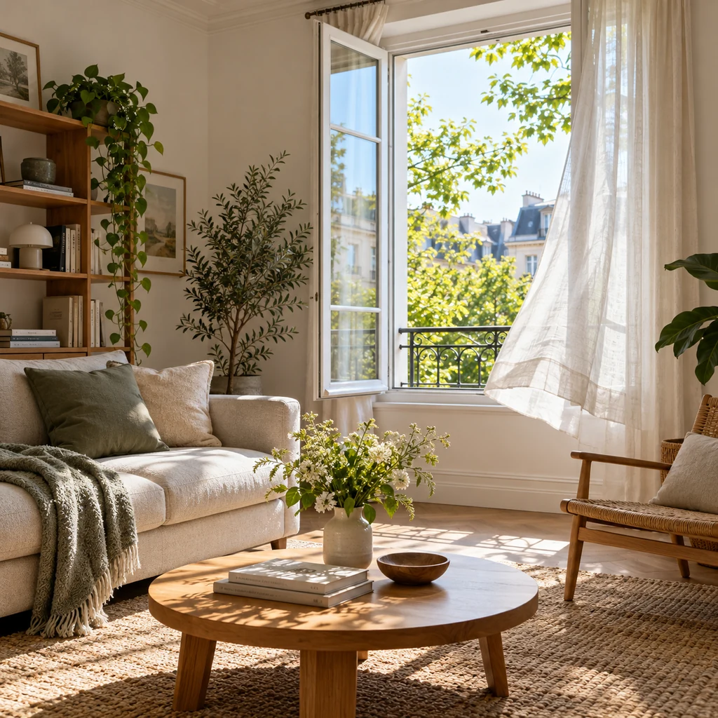 Open window letting daylight into a clean smoke-free living room
