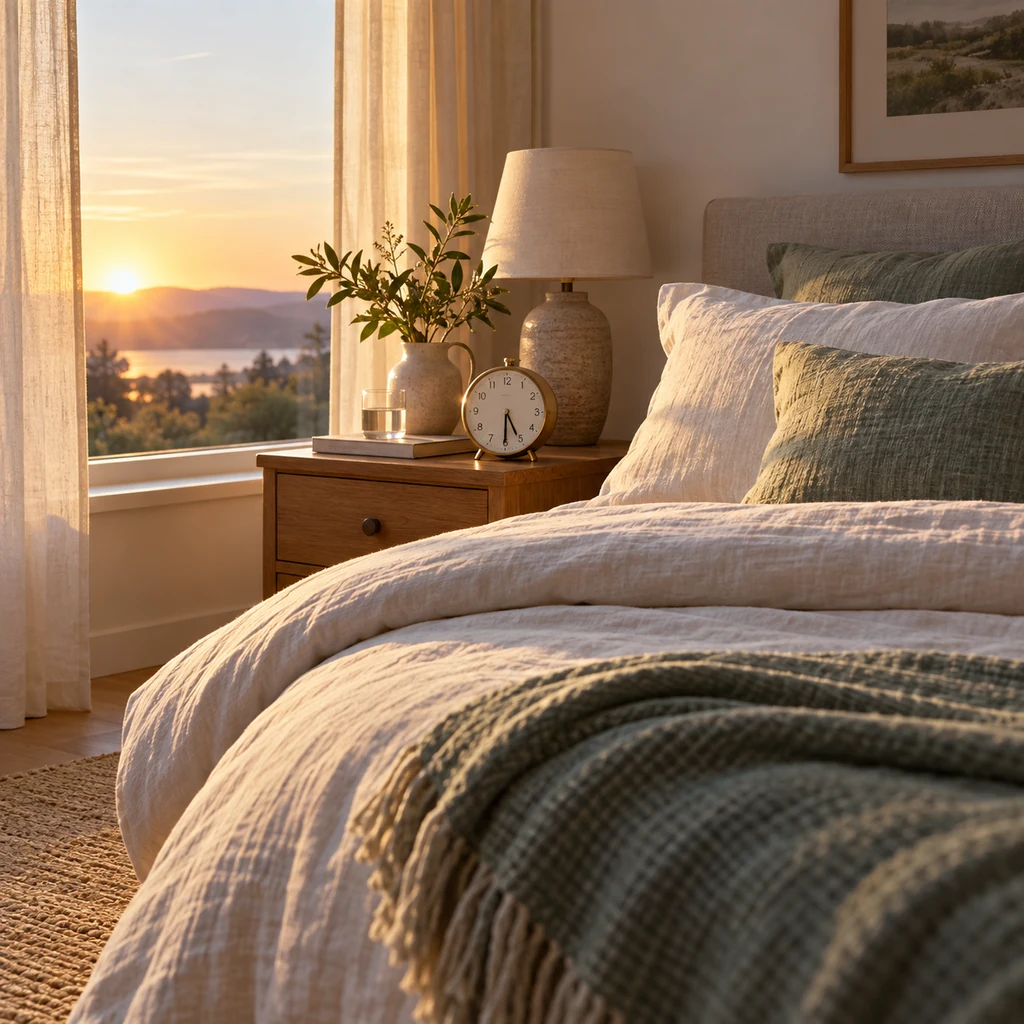 Calm bedroom prepared for a consistent sleep routine