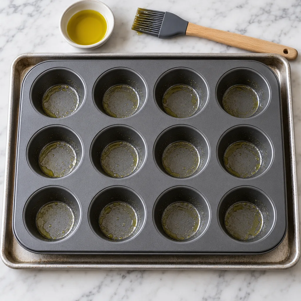 Lightly greased 12-cup nonstick muffin tin on a rimmed baking sheet