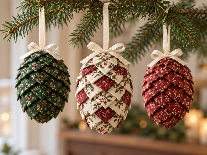 DIY Folded Fabric Pinecone Ornaments (No Sewing)