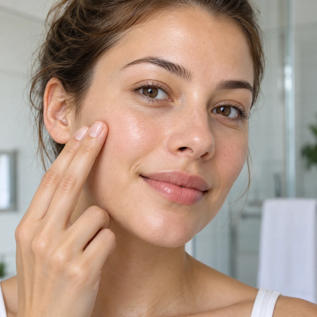 Adult applying a thin clear gel layer to one cheek while keeping the eye and lip areas clear