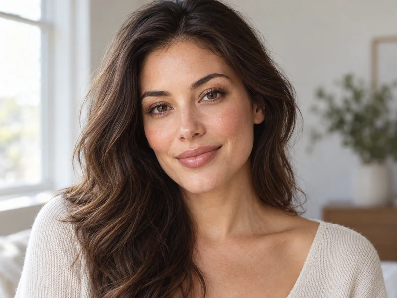 Adult with a soft everyday makeup finish in daylight